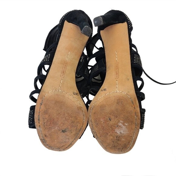 Vince Camuto Embellished Black Suede Caged Strappy Heels 7.5 - Picture 9 of 15
